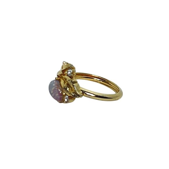 Avon Gold Tone, Faux Opal and Clear Rhinestone Adjustable Statement Ring (462) - Picture 2 of 6